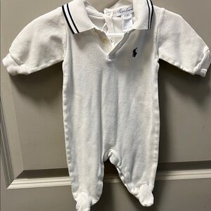 Ralph Lauren Cream Kids Footie with Navy Accents